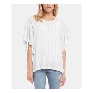 KAREN KANE Womens Ivory Printed Kimono Sleeve Jewel Neck Top XS